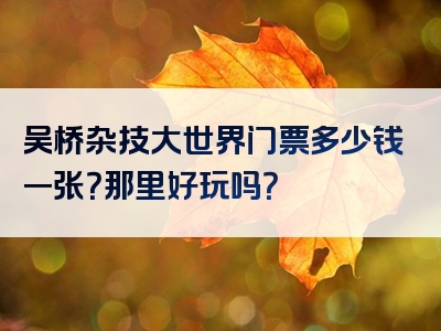 吴桥杂技大世界门票多少钱一张？那里好玩吗？