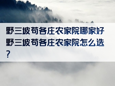 野三坡苟各庄农家院哪家好野三坡苟各庄农家院怎么选？