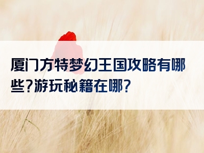 厦门方特梦幻王国攻略有哪些？游玩秘籍在哪？