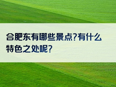 合肥东有哪些景点？有什么特色之处呢？