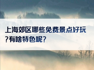 上海郊区哪些免费景点好玩？有啥特色呢？