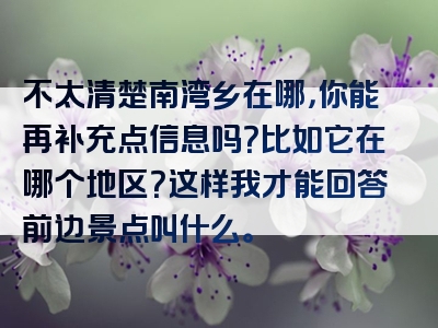 不太清楚南湾乡在哪，你能再补充点信息吗？比如它在哪个地区？这样我才能回答前边景点叫什么。