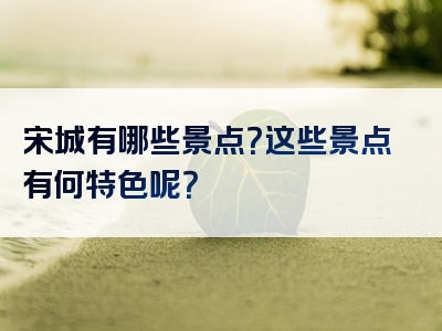宋城有哪些景点？这些景点有何特色呢？