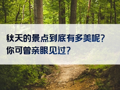 秋天的景点到底有多美呢？你可曾亲眼见过？