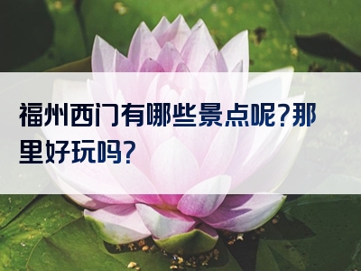 福州西门有哪些景点呢？那里好玩吗？
