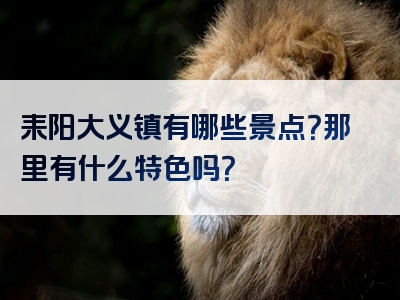 耒阳大义镇有哪些景点？那里有什么特色吗？